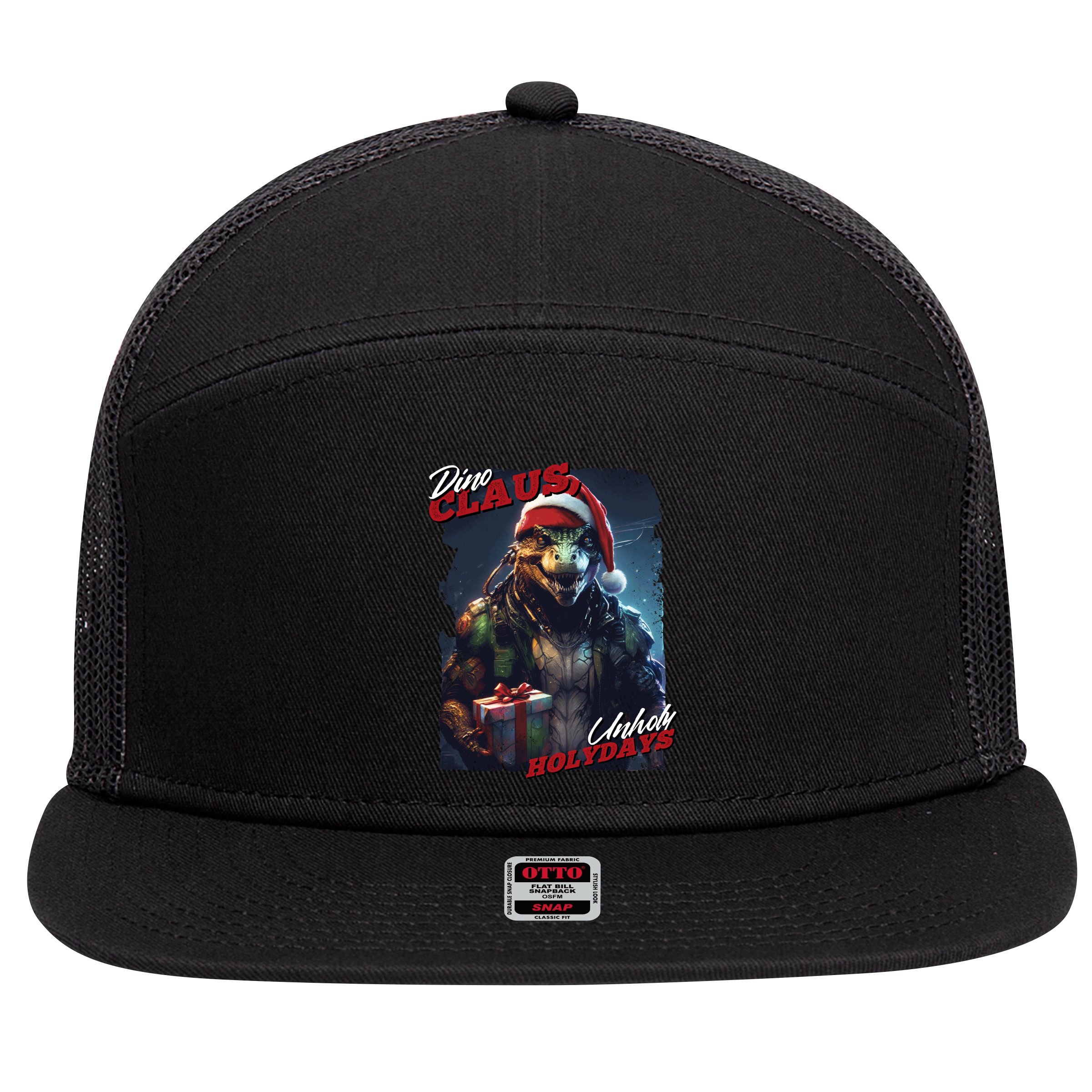 Dino Claus 7 Panel Mesh Trucker Snapback Hat