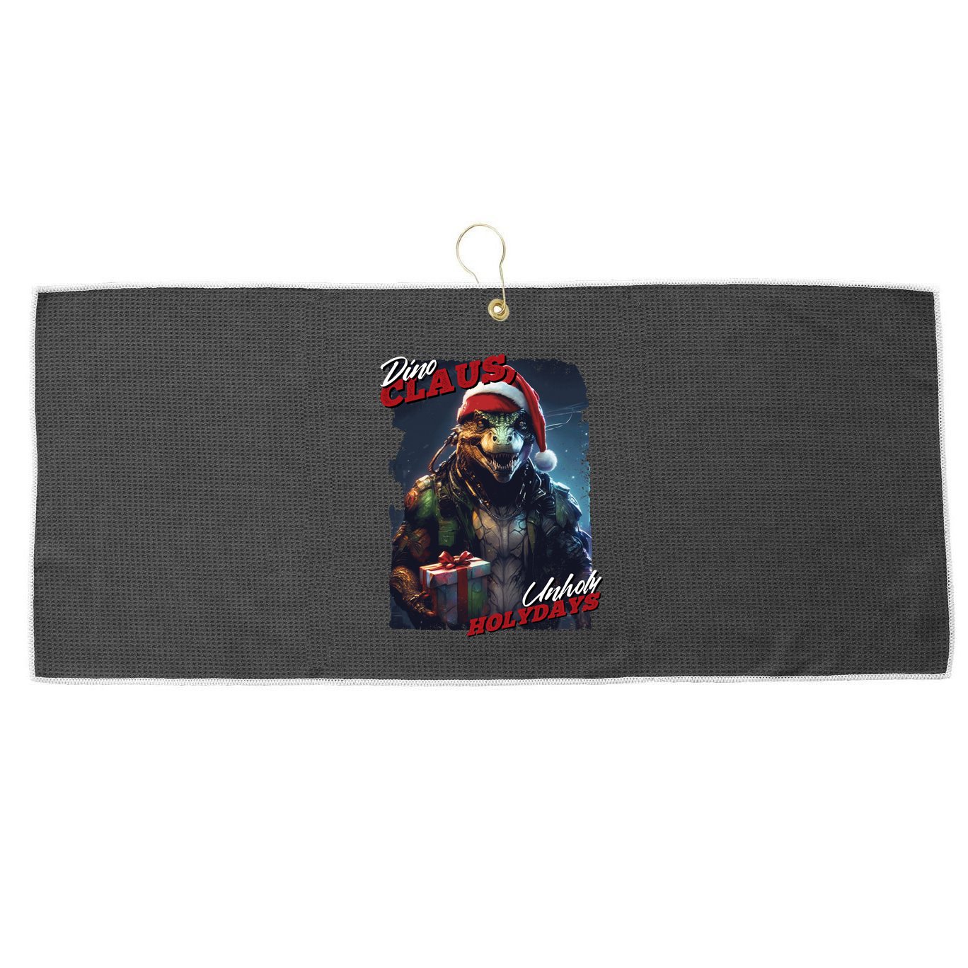Dino Claus Large Microfiber Waffle Golf Towel