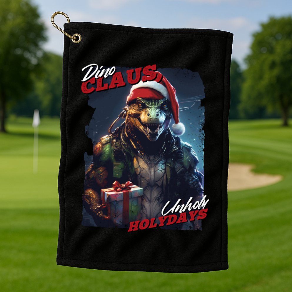 Dino Claus Golf Towel