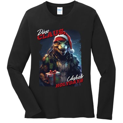 Dino Claus Ladies Long Sleeve Shirt