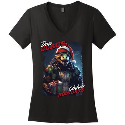 Dino Claus Women's V-Neck T-Shirt