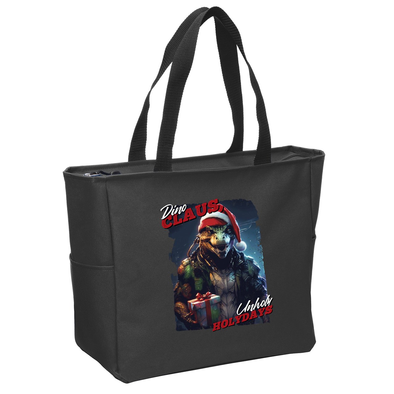 Dino Claus Zip Tote Bag