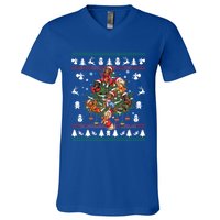 Dachshund Christmas Dogs Tree Lights Ornats Ugly Gift V-Neck T-Shirt