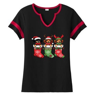 Dachshund Christmas Ladies Halftime Notch Neck Tee