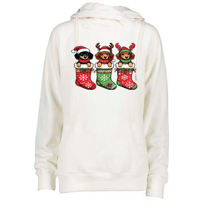 Dachshund Christmas Womens Funnel Neck Pullover Hood