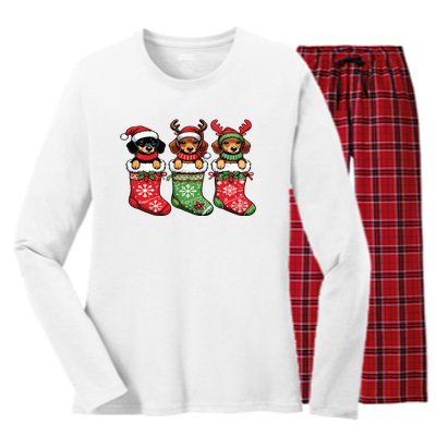 Dachshund Christmas Women's Long Sleeve Flannel Pajama Set 