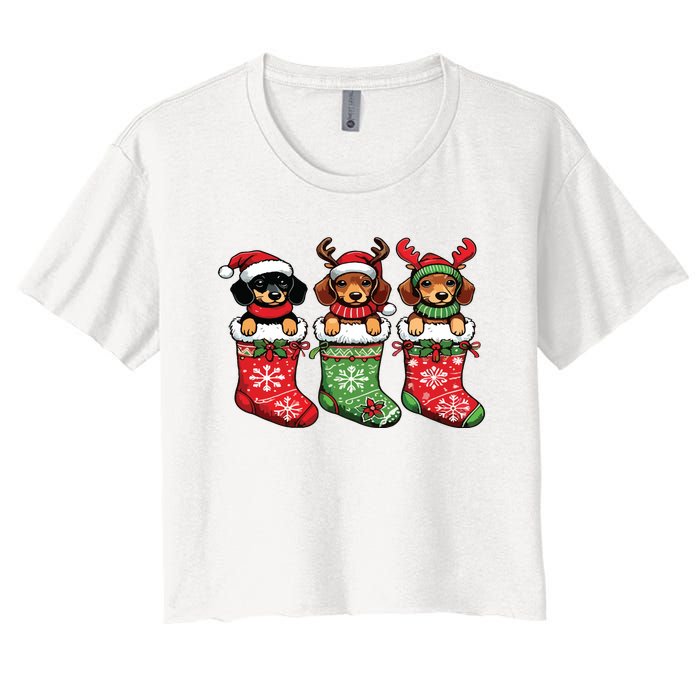 Dachshund Christmas Women's Crop Top Tee