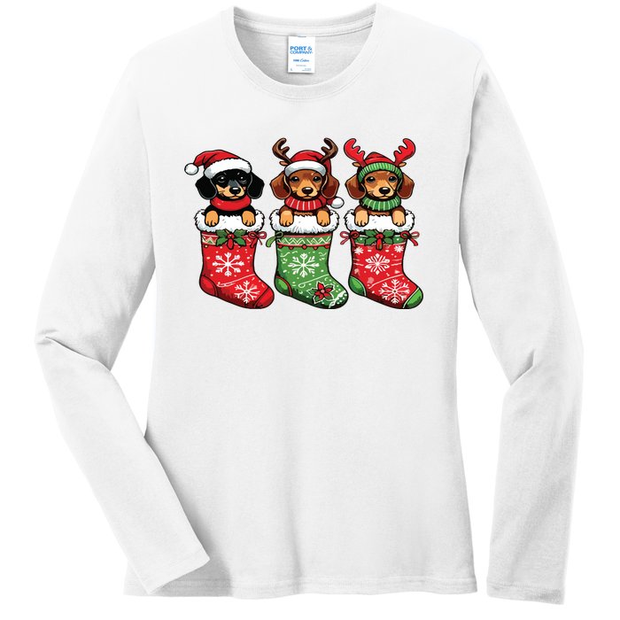 Dachshund Christmas Ladies Long Sleeve Shirt