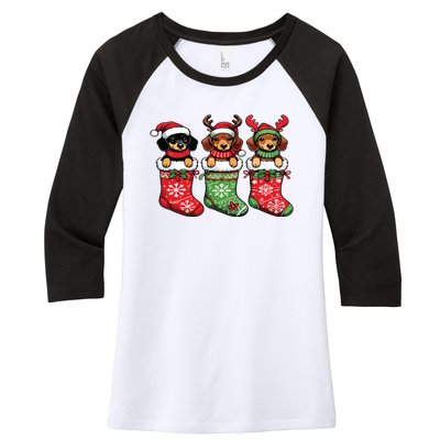 Dachshund Christmas Women's Tri-Blend 3/4-Sleeve Raglan Shirt