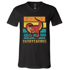 Daddysaurus Cool Dad Dinosaur With Sunglasses V-Neck T-Shirt