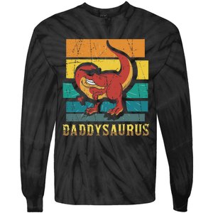 Daddysaurus Cool Dad Dinosaur With Sunglasses Tie-Dye Long Sleeve Shirt