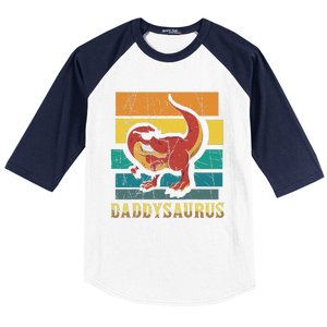 Daddysaurus Cool Dad Dinosaur With Sunglasses Baseball Sleeve Shirt