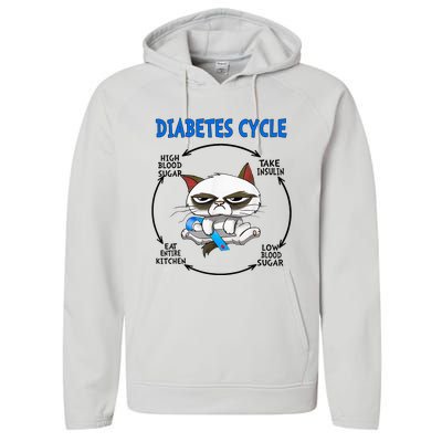 Diabetes Cycle Diabetes Awareness Cat Lover Performance Fleece Hoodie