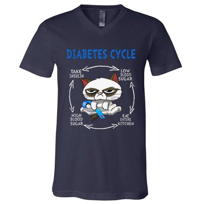 Diabetes Cycle Diabetes Awareness Funny Cat Outfits V-Neck T-Shirt