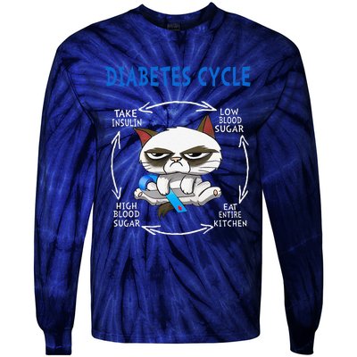 Diabetes Cycle Diabetes Awareness Funny Cat Outfits Tie-Dye Long Sleeve Shirt