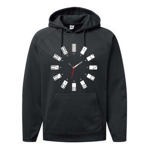 Domino Clock - Domino Player Dominoes Lover Tile Game Performance Fleece Hoodie