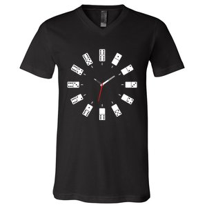 Domino Clock - Domino Player Dominoes Lover Tile Game V-Neck T-Shirt