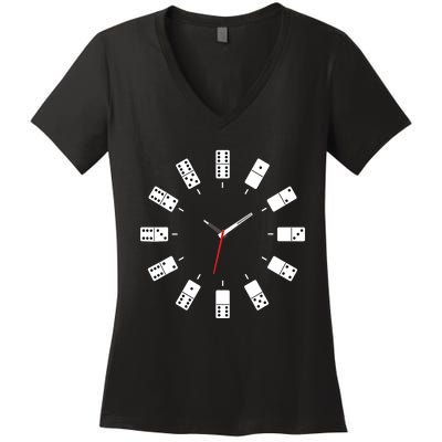 Domino Clock - Domino Player Dominoes Lover Tile Game Women's V-Neck T-Shirt