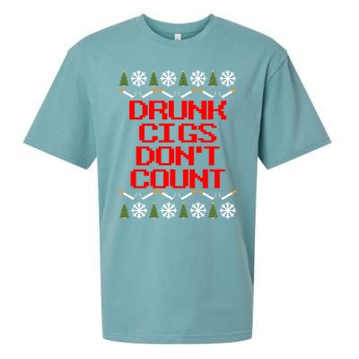 Drunk Cigs DonT Count Ugly Christmas Outfit Funny Sueded Cloud Jersey T-Shirt