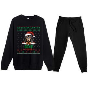 Dachshund Christmas Doxie Santa Ugly Sweater Dog Lover Gift Premium Crewneck Sweatsuit Set