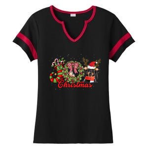 Dachshund Christmas Dog Doxie Puppy Pet Lover Xmas Pajama Gift Ladies Halftime Notch Neck Tee