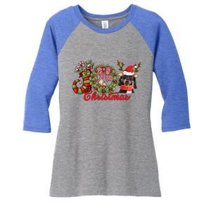 Dachshund Christmas Dog Doxie Puppy Pet Lover Xmas Pajama Gift Women's Tri-Blend 3/4-Sleeve Raglan Shirt