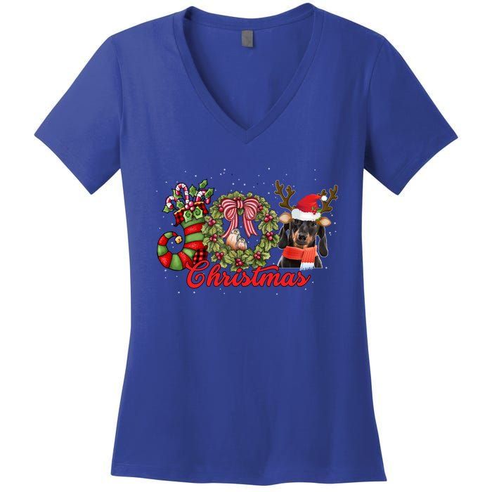 Dachshund Christmas Dog Doxie Puppy Pet Lover Xmas Pajama Gift Women's V-Neck T-Shirt