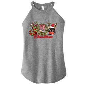 Dachshund Christmas Dog Doxie Puppy Pet Lover Xmas Pajama Gift Women's Perfect Tri Rocker Tank