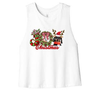 Dachshund Christmas Dog Doxie Puppy Pet Lover Xmas Pajama Gift Women's Racerback Cropped Tank