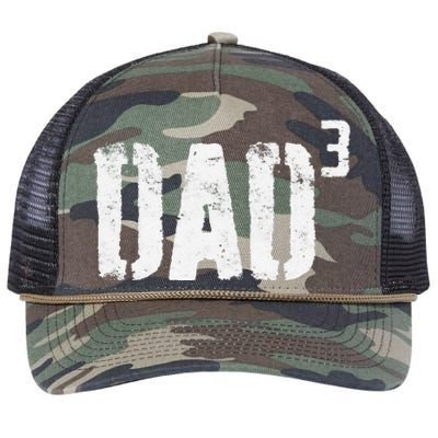 Dad Cubed Dad Of Three Fathers Day Retro Rope Trucker Hat Cap