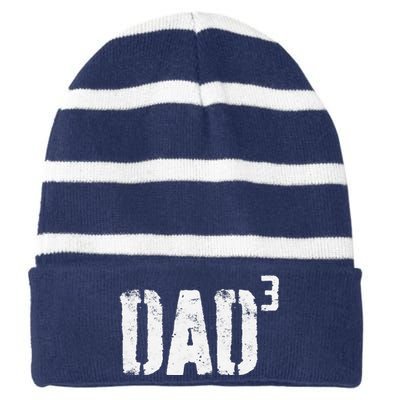 Dad Cubed Dad Of Three Fathers Day Striped Beanie with Solid Band