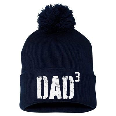 Dad Cubed Dad Of Three Fathers Day Pom Pom 12in Knit Beanie