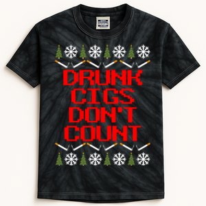 Drunk Cigs DonT Count Ugly Christmas Outfit Funny Kids Tie-Dye T-Shirt