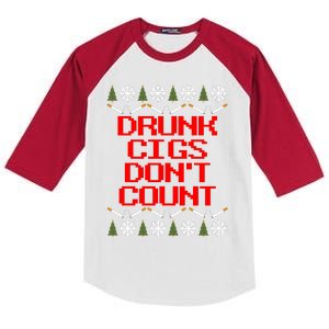 Drunk Cigs DonT Count Ugly Christmas Outfit Funny Kids Colorblock Raglan Jersey