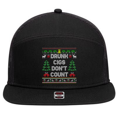 Drunk Cigs Dont Count Ugly Christmas Sweater 7 Panel Mesh Trucker Snapback Hat