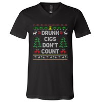 Drunk Cigs Dont Count Ugly Christmas Sweater V-Neck T-Shirt