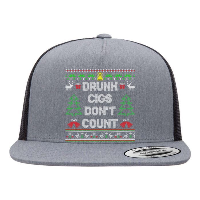 Drunk Cigs Dont Count Ugly Christmas Sweater Flat Bill Trucker Hat