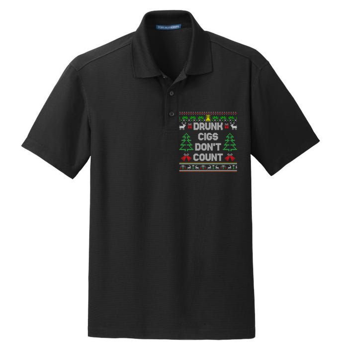 Drunk Cigs Dont Count Ugly Christmas Sweater Dry Zone Grid Polo