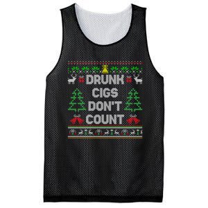 Drunk Cigs Dont Count Ugly Christmas Sweater Mesh Reversible Basketball Jersey Tank