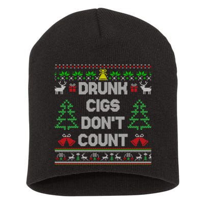 Drunk Cigs Dont Count Ugly Christmas Sweater Short Acrylic Beanie