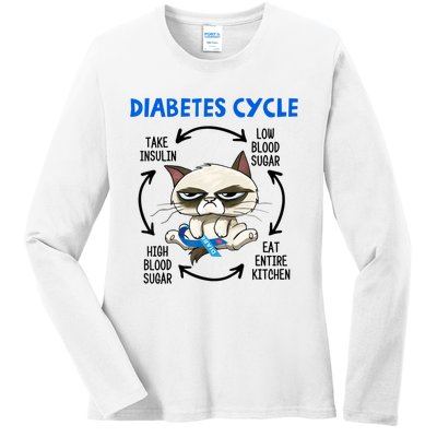 Diabetes Cycle Diabetes Awareness Cat Lover Ladies Long Sleeve Shirt