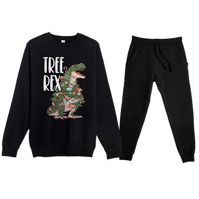 Dinosaur Christmas Dino Lover Santa Claus Xmas Paleontology Gift Premium Crewneck Sweatsuit Set