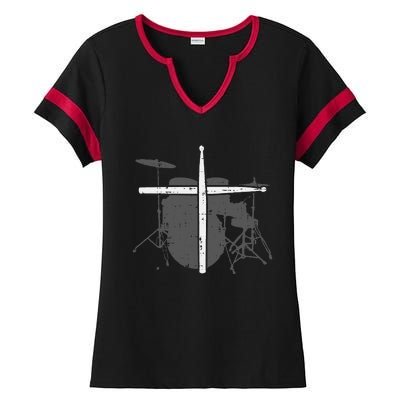 Drums Cross Drumstick Music Jesus Christian Band Ladies Halftime Notch Neck Tee