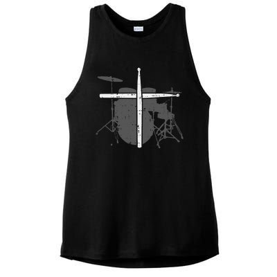 Drums Cross Drumstick Music Jesus Christian Band Ladies PosiCharge Tri-Blend Wicking Tank