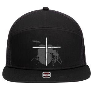 Drums Cross Drumstick Music Jesus Christian Band 7 Panel Mesh Trucker Snapback Hat