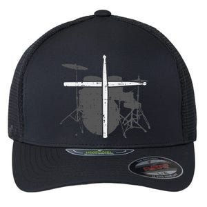 Drums Cross Drumstick Music Jesus Christian Band Flexfit Unipanel Trucker Cap