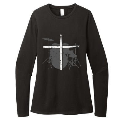 Drums Cross Drumstick Music Jesus Christian Band Womens CVC Long Sleeve Shirt