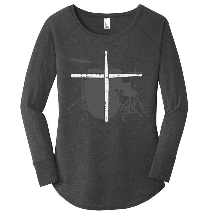 Drums Cross Drumstick Music Jesus Christian Band Women's Perfect Tri Tunic Long Sleeve Shirt