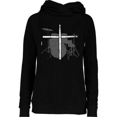 Drums Cross Drumstick Music Jesus Christian Band Womens Funnel Neck Pullover Hood