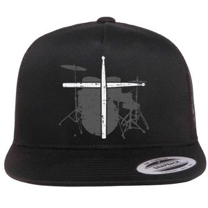 Drums Cross Drumstick Music Jesus Christian Band Flat Bill Trucker Hat